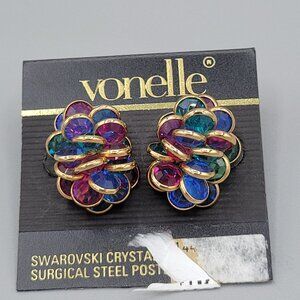 Vonelle Swarovski Crystal Flower Earrings With Surgical Steel Posts
